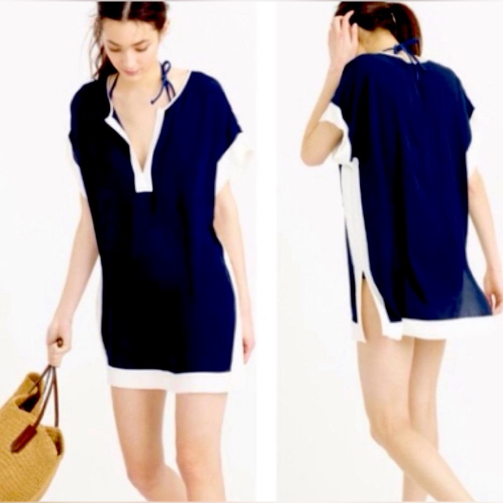 J.CREW Beach Tunic Top Swimsuit Cover Up Navy Blue Ivory Pink Shirt Blouse XS